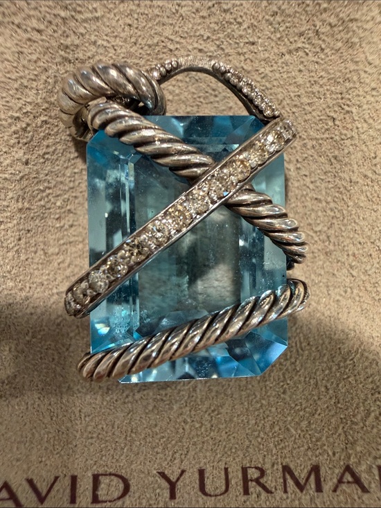 David Yurman Jewelry - David Yurman Blue Topaz Cable Wrap Pendant with Diamonds. RARE